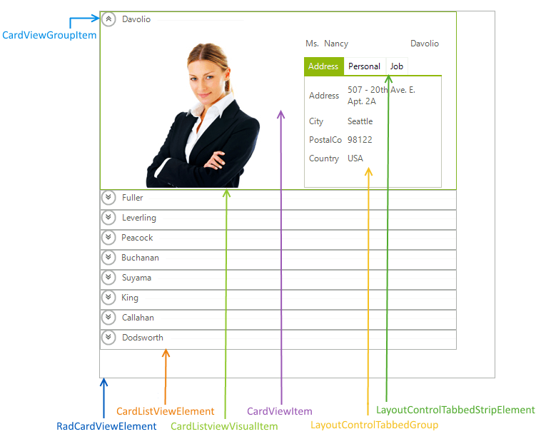 WinForms RadCardView Structure