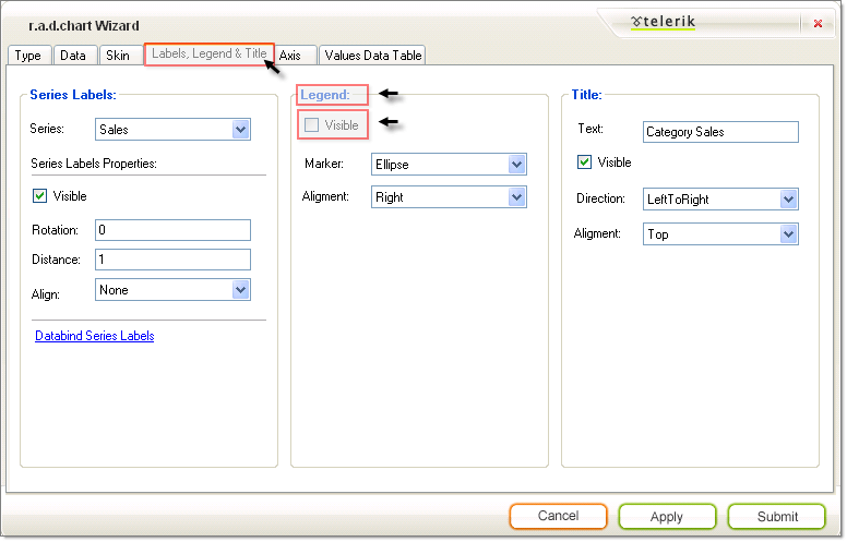 WinForms RadChart Smart Tag Uncheck Visible