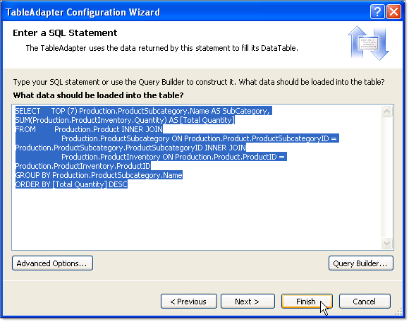 WinForms RadChart Enter a SQL Statement DataSet Designer