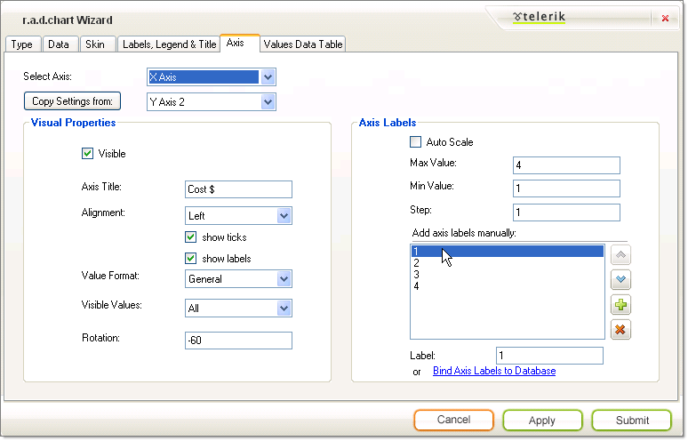 WinForms RadChart Wizard Axis Tab