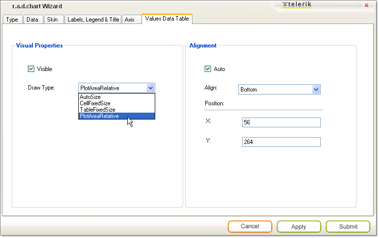 WinForms RadChart Wizard Values Data Table Tab