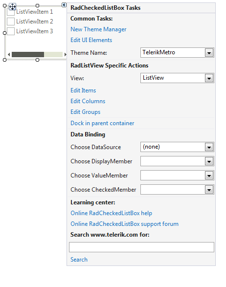 WinForms RadCheckedListBox Smart Tag