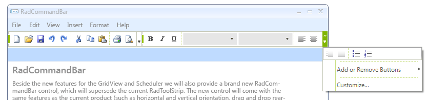 WinForms RadCommandBar Smart Tag Customize CommandBarStripElement