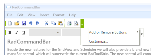 WinForms RadCommandBar Customize the Overflow Button Result