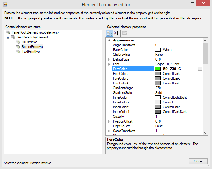 WinForms RadDataEntry Element Hierarchy Editor