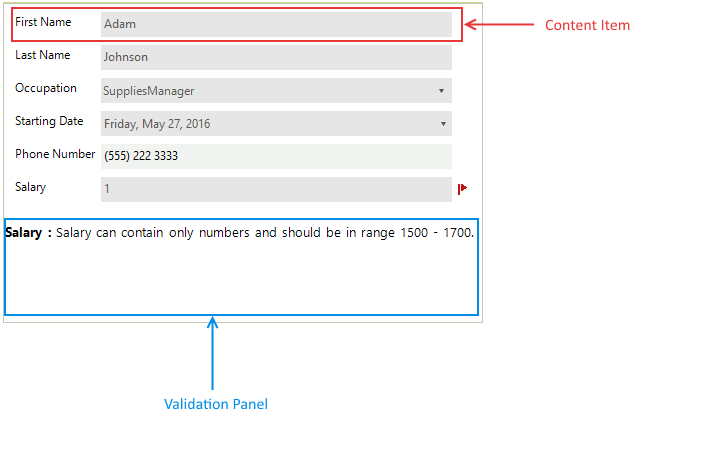 WinForms RadDataEntry Structure