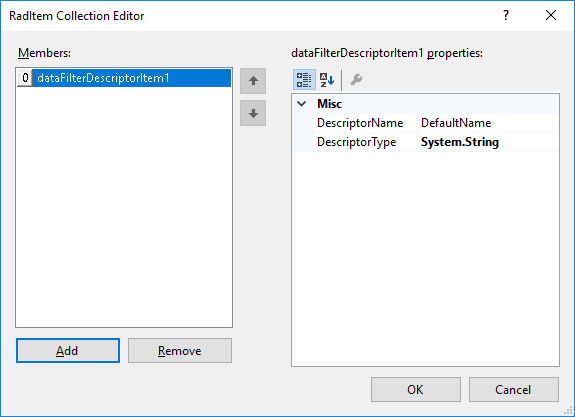 WinForms RadDataFilter RadItem Collection Editor