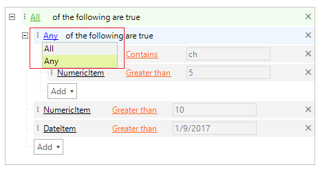 WinForms RadDataFilter Logical operator