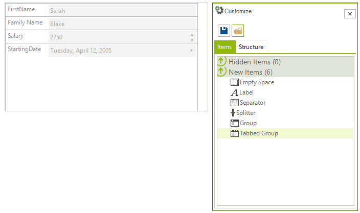 WinForms RadDataLayout Customize Dialog