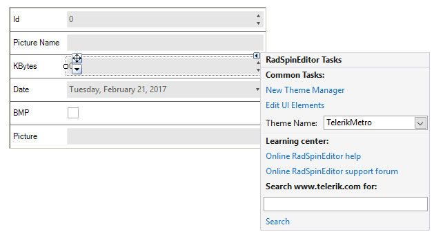 WinForms RadDataLayout Selection Glyph