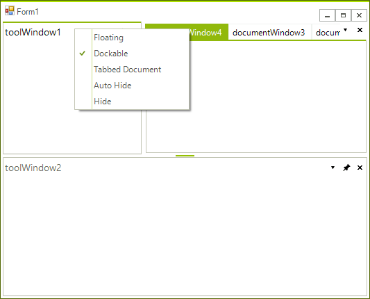 WinForms RadDock ToowWindow context menu