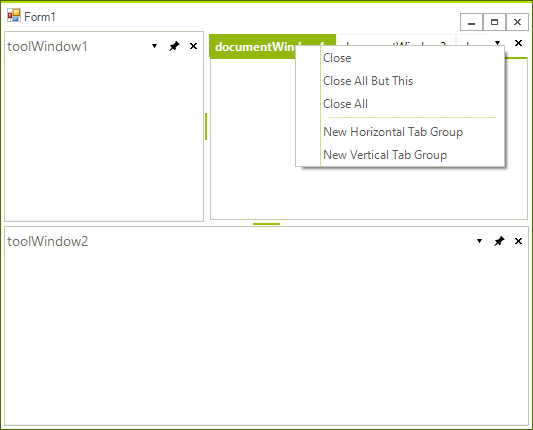 WinForms RadDock DocumentWindow context menu