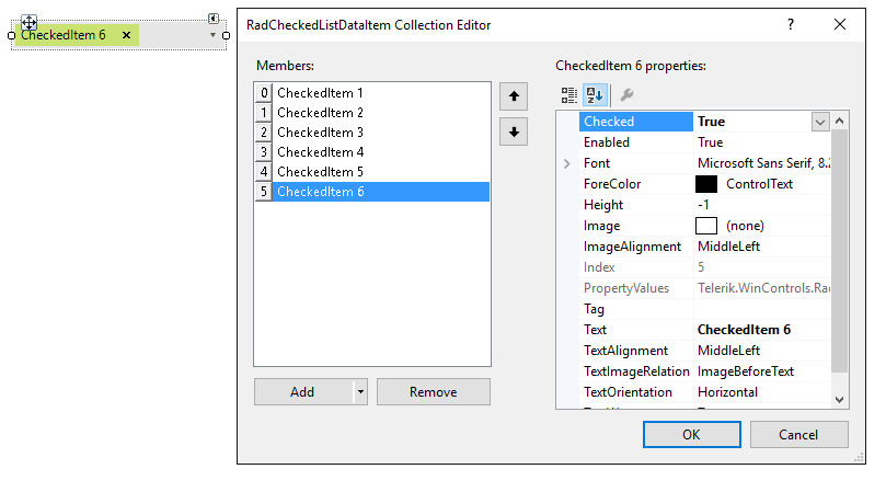 WinForms RadCheckedDropDownList Adding Items at Design Time