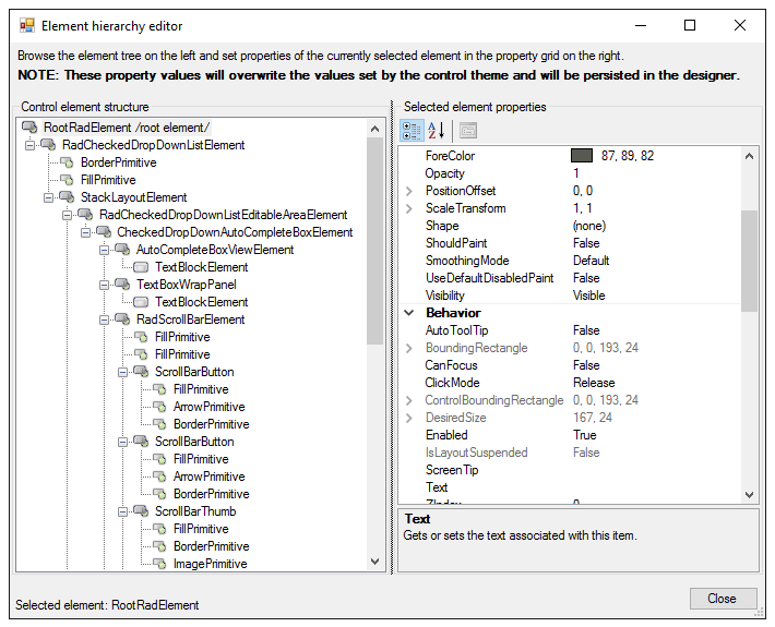 WinForms RadCheckedDropDownList Element Hierarchy Editor