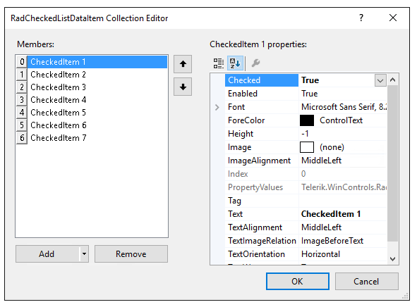 WinForms RadCheckedDropDownList RadCheckedListDataItem Collection Editor