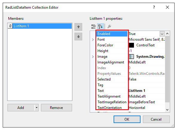 WinForms RadListControl RadListDataItem's properties