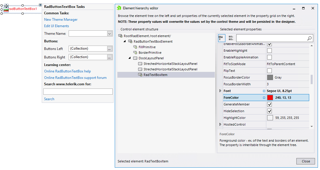 WinForms RadButtonTextBox Element Hierarchy Editor