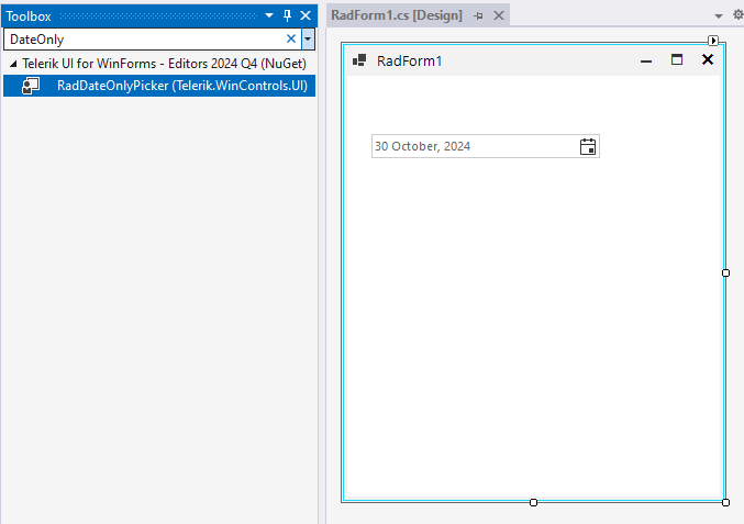 WinForms RadDateOnlyPicker ToolBox Drag Drop