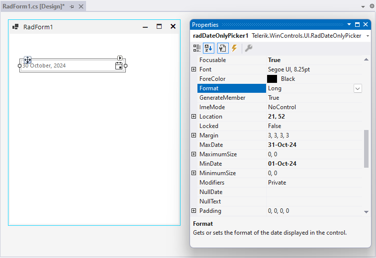 WinForms RadDateOnlyPicker Properties