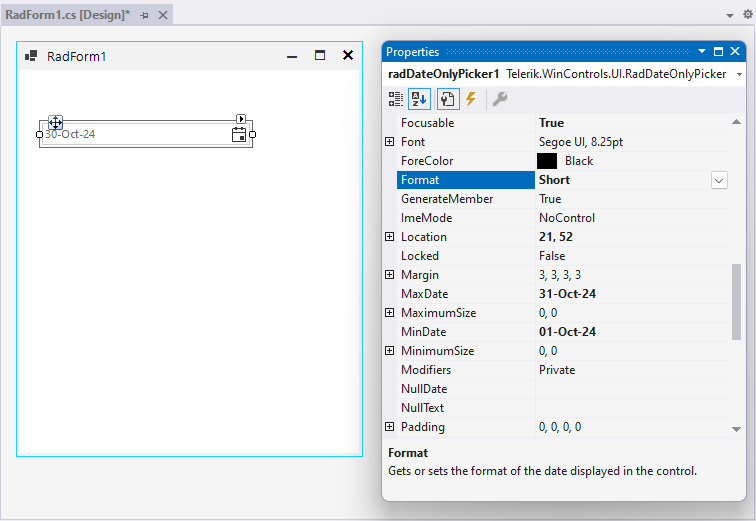 WinForms RadDateOnlyPicker Format Property