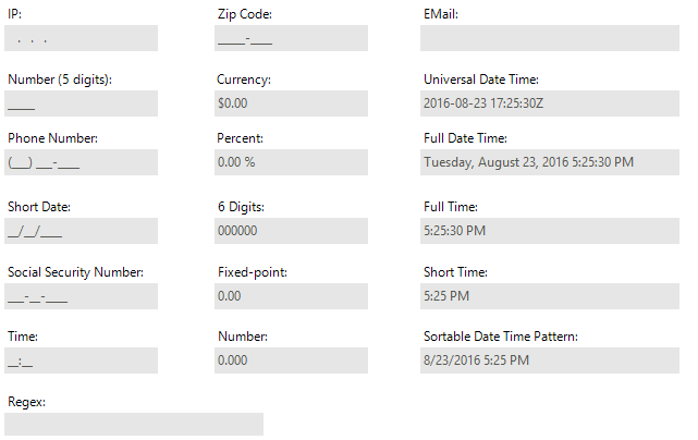 WinForms RadMaskedEditBox Types