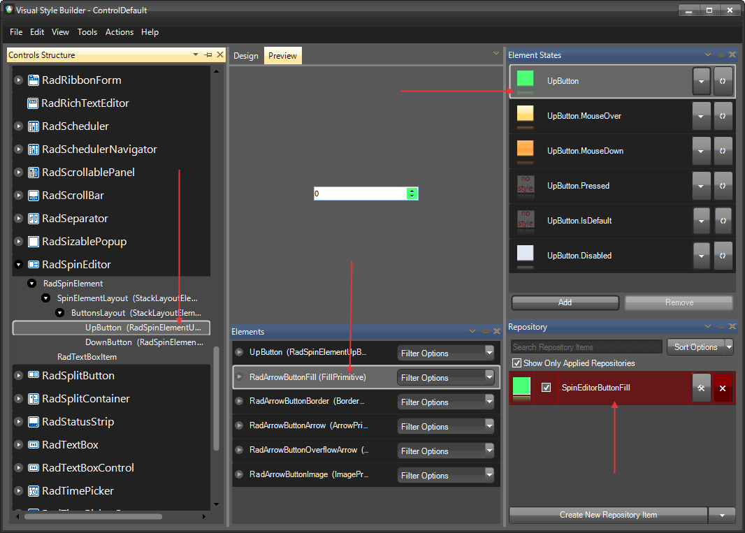 WinForms RadSpinEditor Visual Style Builder