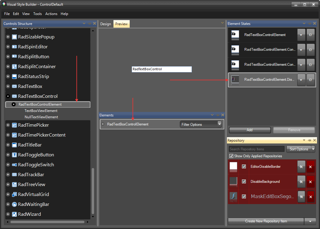 WinForms RadTextBoxControl Visual Style Builder