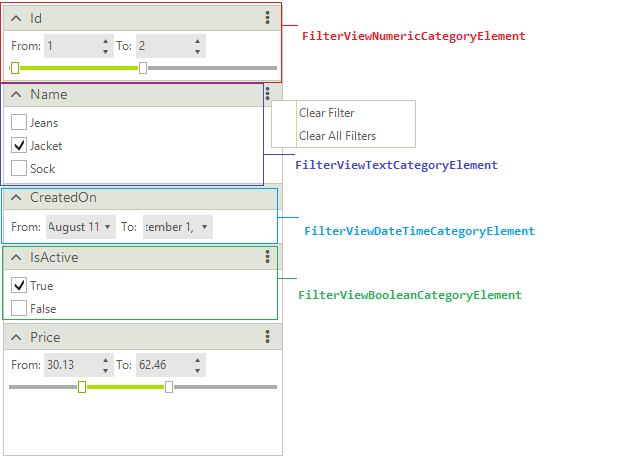 WinForms RadFilterView Structure