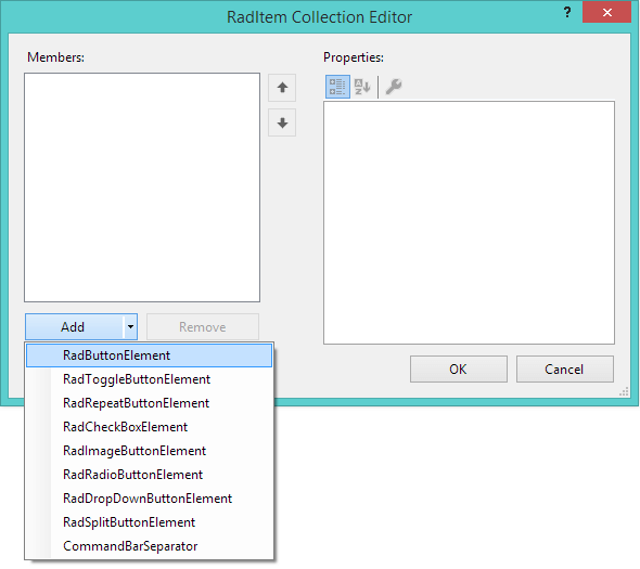 WinForms RadTabbedForm Add Elements in Collection Editor