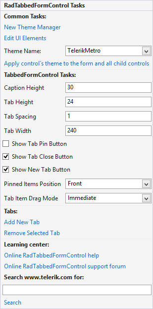 WinForms RadTabbedForm Smart Tag