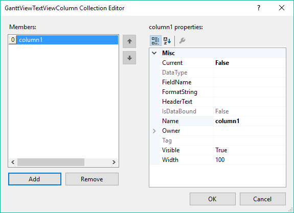 WinForms RadGanttView Columns Design Time