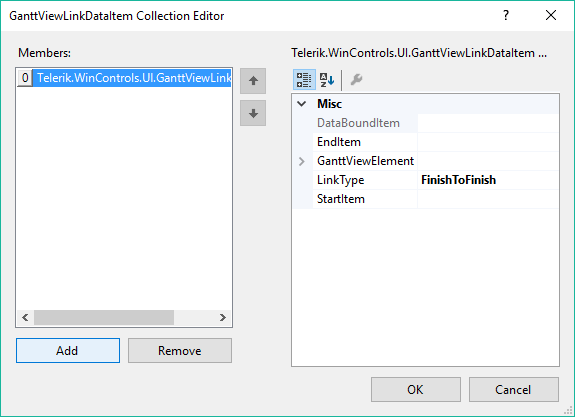 WinForms RadGanttView Adding Links Design Time
