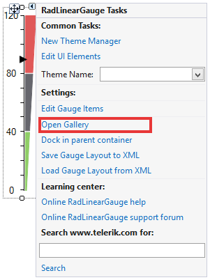 WinForms RadGauges LinearGauge Smart Tag Gallery Option