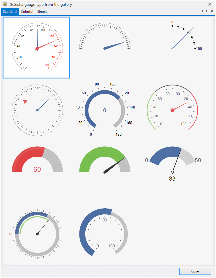 WinForms RadRadialGauge Gallery Types