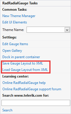 WinForms RadGauges Edit Save/Load Layout