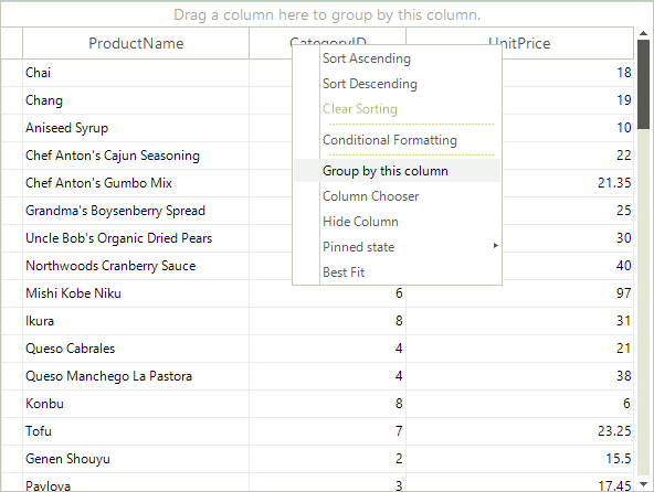 WinForms RadGridView Column ContextMenu Group