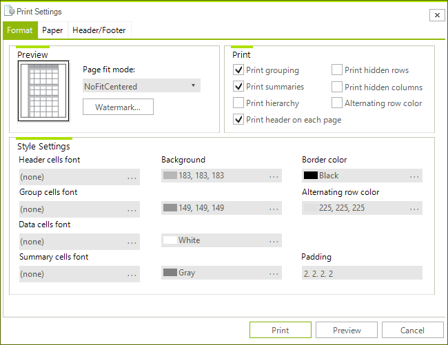 WinForms RadGridView Printing Support