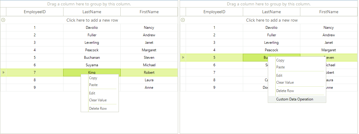 WinForms RadGridView Modified Default ContextMenu