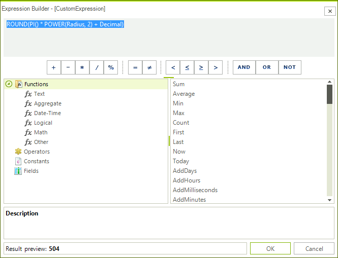 WinForms RadGridView Expression Editor