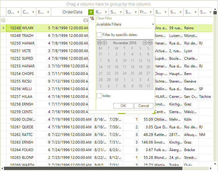 WinForms RadGridView Customized popup