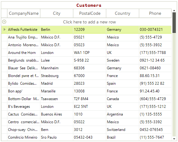 WinForms RadGridView Title Text