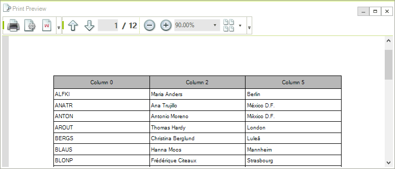 WinForms RadGridView PrintPreview Page 1