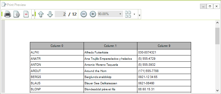 WinForms RadGridView PrintPreview Page 2