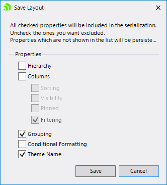 WinForms RadGridView Save Layout Dialog