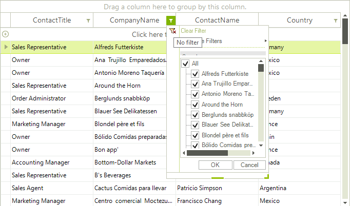 WinForms RadGridView Excel-like filtering
