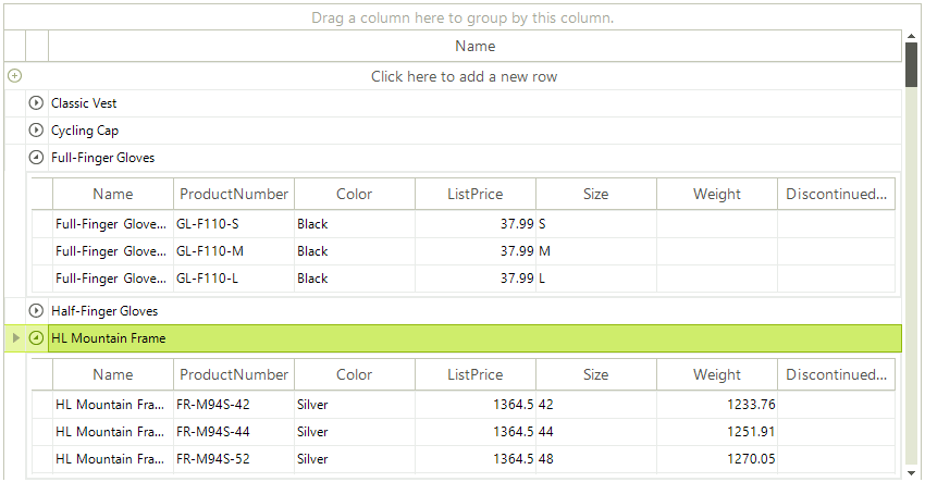 WinForms RadGridView Hierarchical Data Representation