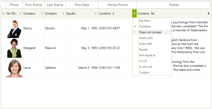 WinForms RadGridView Filtering