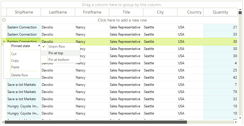 WinForms RadGridView Pinned Frozen Columns