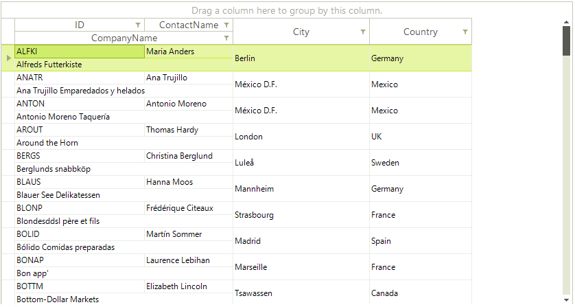 WinForms RadGridView Column Grouping HTML