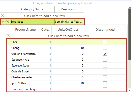 WinForms RadGridView Row